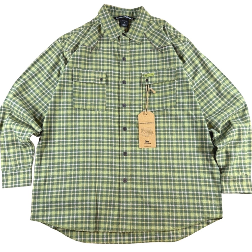 Mens XL Western Flannel NWT Banded Green Plaid Rugged Cabin Workwear Lumberjack